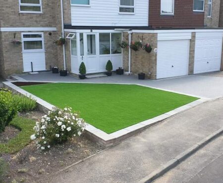 New driveway and artificial grass layout