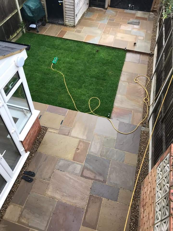 Patio area and artificial garden