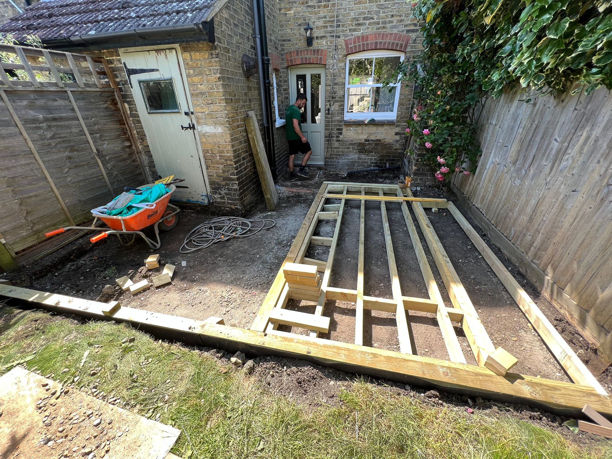 Work underway for the new garden paving and decking by Admire Landscapes